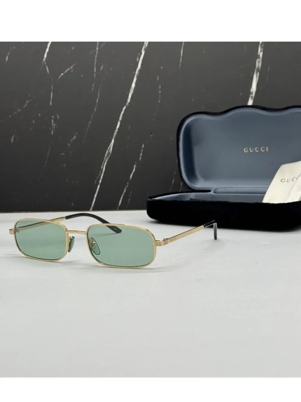 New Gucci GG1457S 005 Gold Green Square Sunglasses
